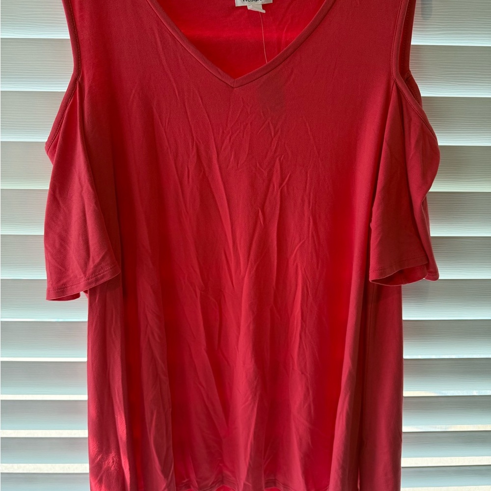 Westport V-Neck Red Cold Shoulder Top